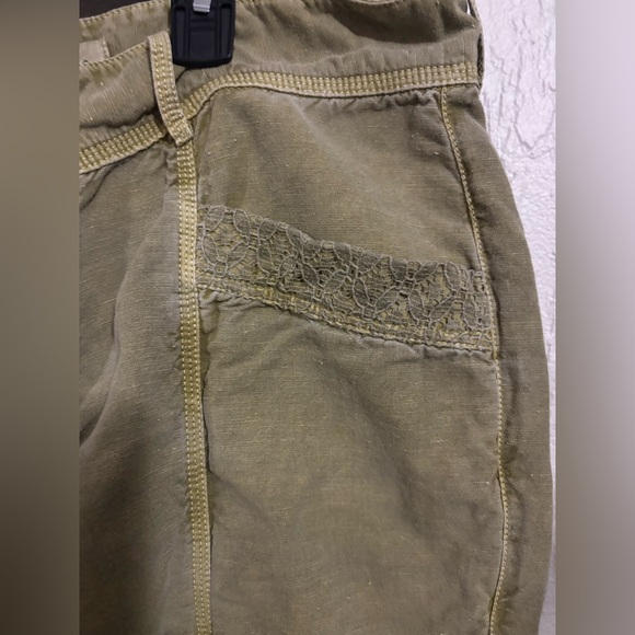 Sundance Femme Voyager Roll Tab Hem Linen Blend Pants Lemon Grass Green Size 14 - Picture 6 of 11